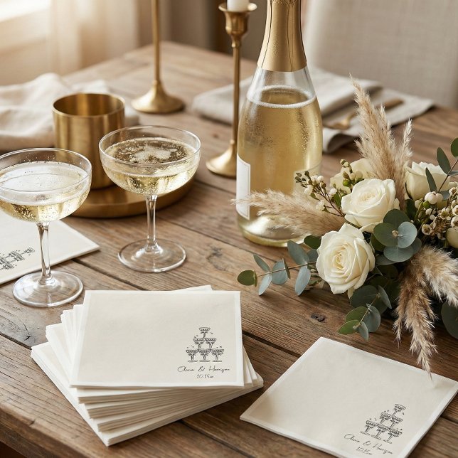 Champagne Tower Doodle Custom Name Wedding Pappersservett (Skapare uppladdad)