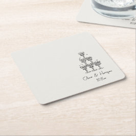 Champagne Tower Doodle Custom Name Wedding Underlägg Papper Kvadrat