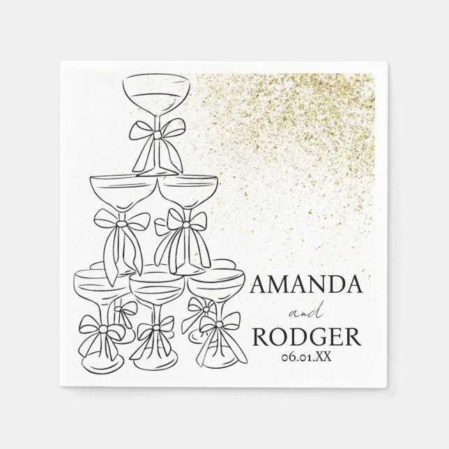 Champagne Tower Fals Glitter Bröllop  Pappersservett (Framsidan)