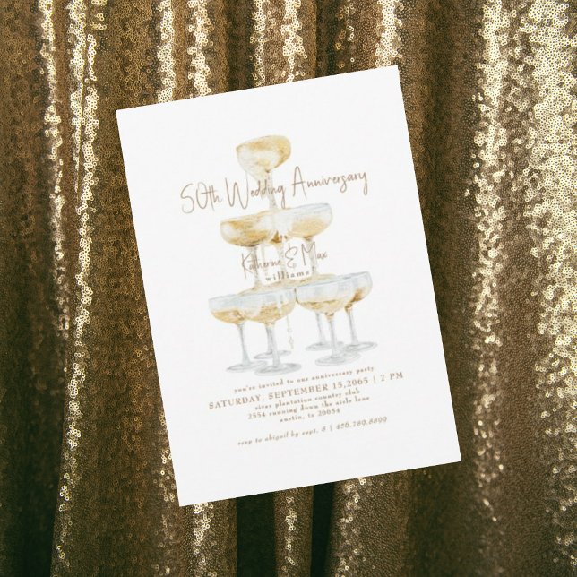 Champagne Tower Guldtext 50-årsjubileum Inbjudningar (Skapare uppladdad)