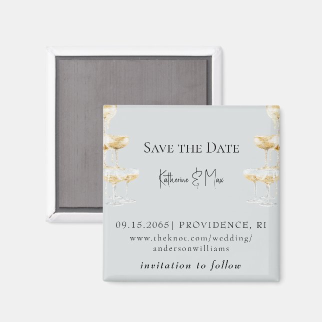 Champagne Tower Icy Blue Wedding Save the Date Magnet (Front/Back)