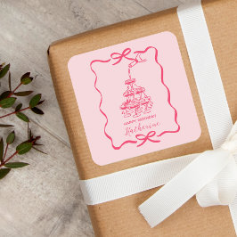 Champagne Tower Pink Hand Drawn Doodles Birthday  Fyrkantigt Klistermärke