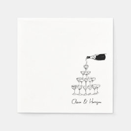 Champagne Tower Sketch Anpassat Namn Bröllop Pappersservett