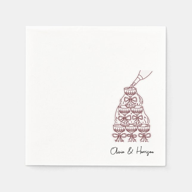 Champagne Tower Sketch Custom Name Wedding Napkins Pappersservett (Framsidan)