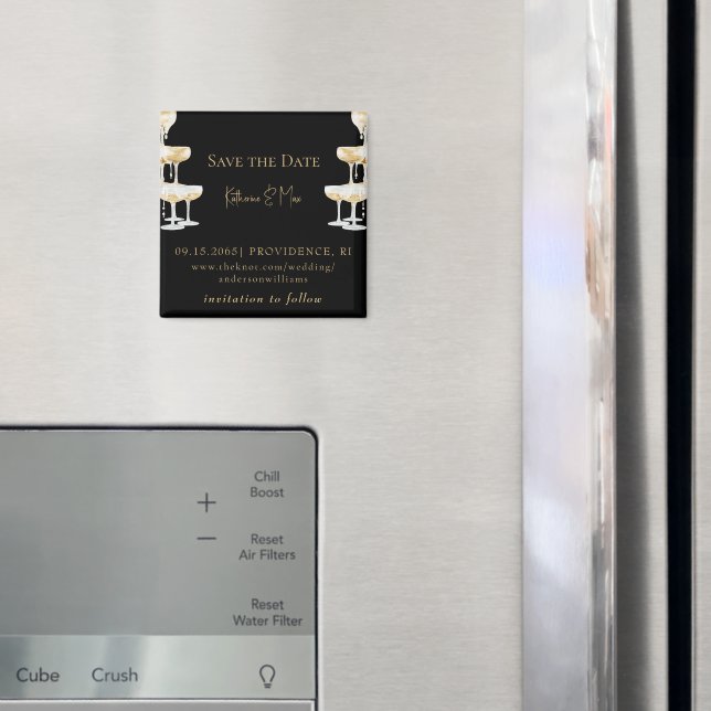 Champagne Tower Svart Bröllop Spara Datum Magnet (In Situ (Fridge))