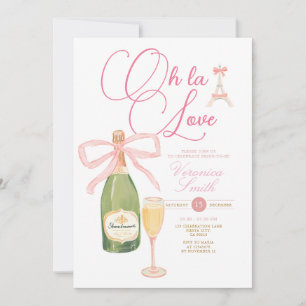 Champagne Vin Rosa bugar Paris Theme Möhippa Inbjudningar
