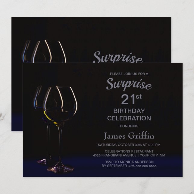 Champagne Vin Surprise 21:a födelsedagen Party Inbjudningar (Fram/baksida)