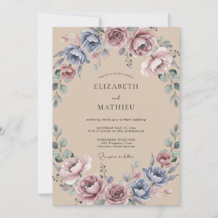 Champagne Vintage Mauve Peony Bröllop Inbjudningar