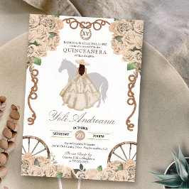 Champagne Vit ros Cream Charro Quinceanera Inbjudningar