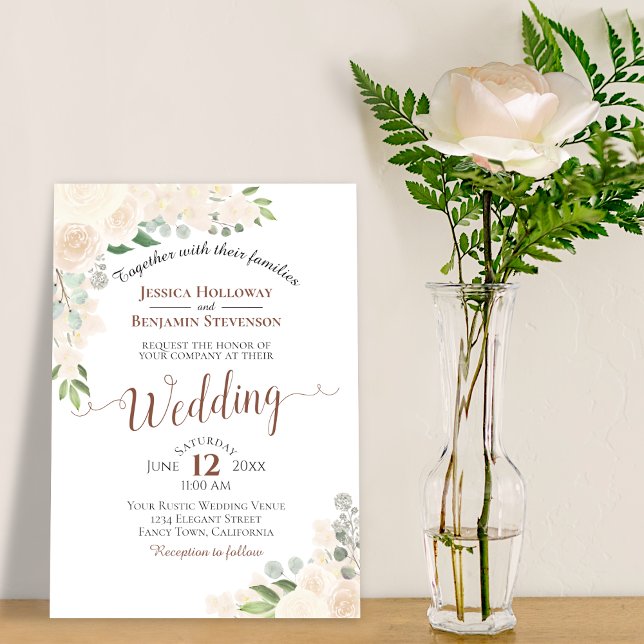 Champagne  Watercolor Blommigt Bröllop Inbjudningar (Skapare uppladdad)