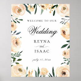 Champagne Watercolor Blommigt Design Bröllop Välko Poster