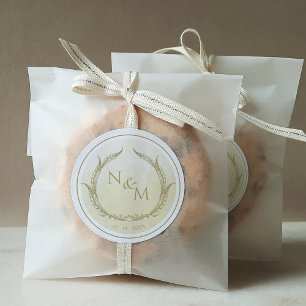Champagne Watercolor Monogram Kuvert Seal /Favor Runt Klistermärke