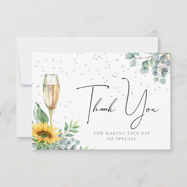 Champagne Watercolor Solros Bröllopsdusch Tack Kort (Framsida)
