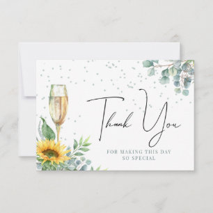 Champagne Watercolor Solros Bröllopsdusch Tack Kort