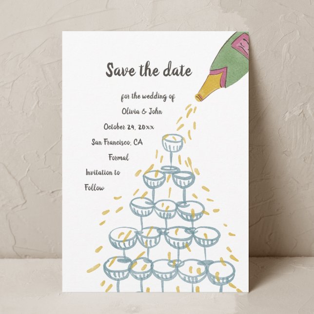 Champagne Watercolor Whimsical Save Date Inbjudningar (Skapare uppladdad)