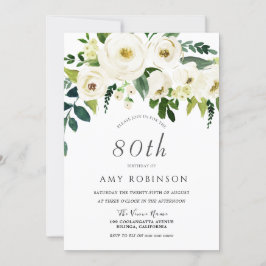 Champagne White Blommigt Elegant 80:e Födelsedagsf Inbjudningar