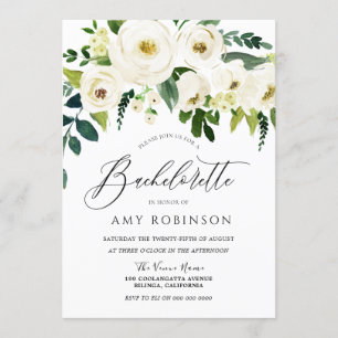 Champagne White Flowers Elegant Bachelorette Party Inbjudningar
