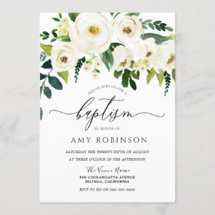 Champagne White Flowers Elegant Baptism Inbjudningar