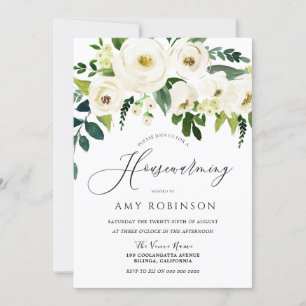 Champagne White Flowers Elegant Houseuppvärmning P Inbjudningar