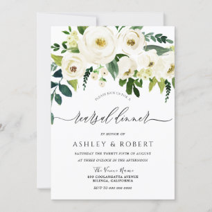 Champagne White Flowers Elegant Rehearsal Dinner Inbjudningar