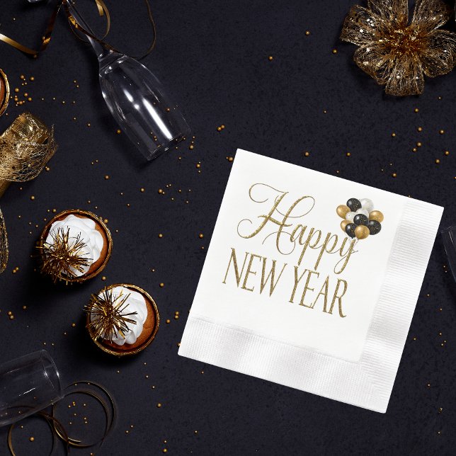 Champagne White & Guld Nyårsafton Pappersservett (The perfect napkin to complete your table setting for New Year's!)