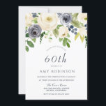 Champagne White & Navy Blommigt 60:e Födelsedagsfe Inbjudningar<br><div class="desc">Champagne White & Navy Blommigt 60:e Födelsedagsfest inbjudan Se matchningssamling i Niche and Nest Store</div>