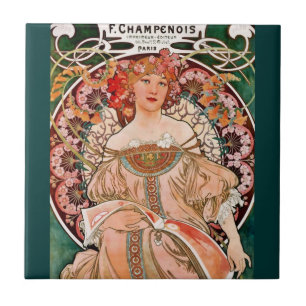 Champagne Woman - F. Champenois Imprimeur Kakelplatta