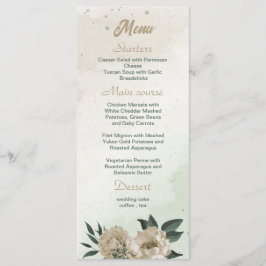 Champagneblommor greenery bröllop meny