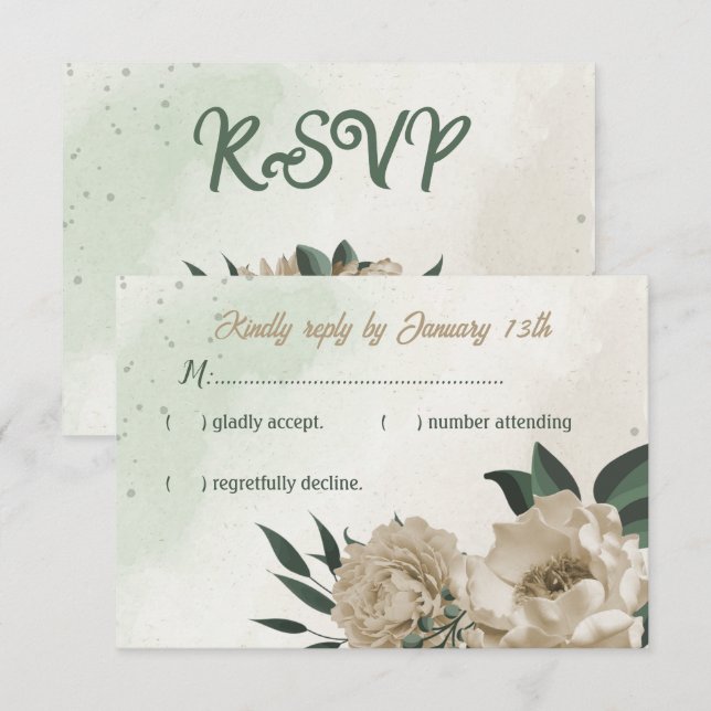 Champagneblommor greenery bröllop OSA kort (Fram/baksida)