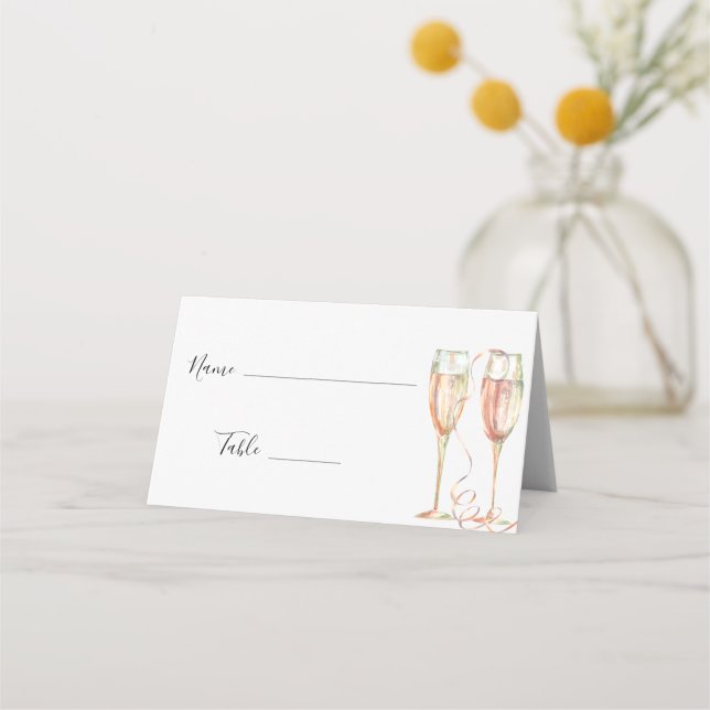 Champagnebrunch & Bubbelfylld Bröllopsdusch Placeringskort (Framsida)