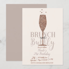 Champagnebrunch & Bubbly Rose Gold Födelsedagsfest Inbjudningar