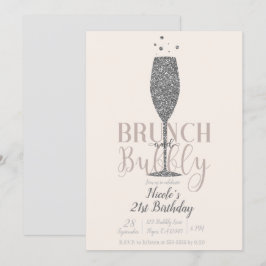 Champagnebrunch & Bubbly Silver Glitter Födelsedag Inbjudningar