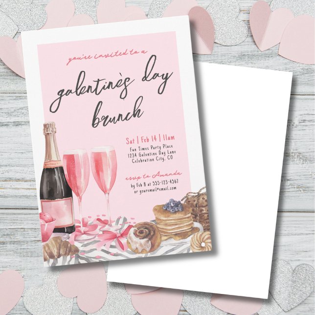 Champagnebrunch Galentine's Day Inbjudningar (Pink Champagne Brunch Galentine's Day Invitation)