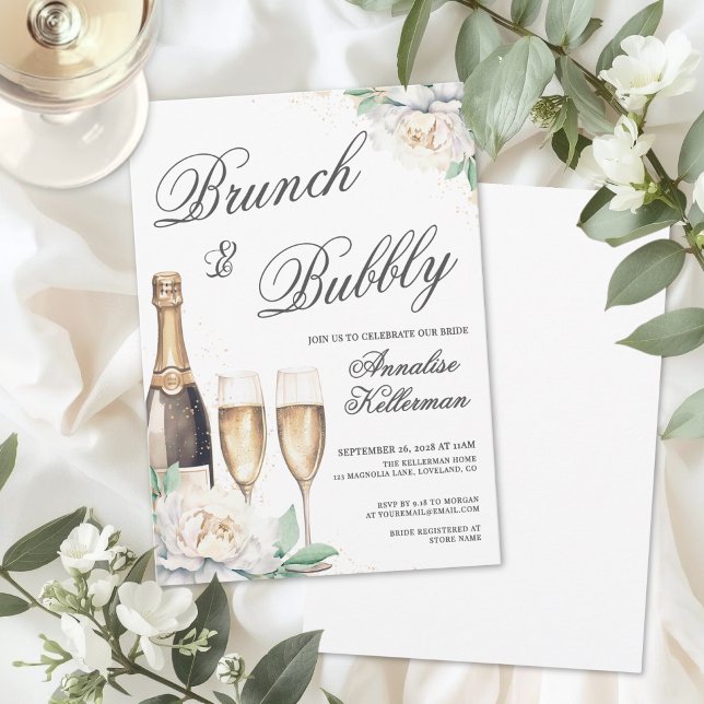 Champagnebrunch och bubblig bröllopsfest för brude inbjudningar (Champagne Brunch And Bubbly Bridal Shower Invitation)