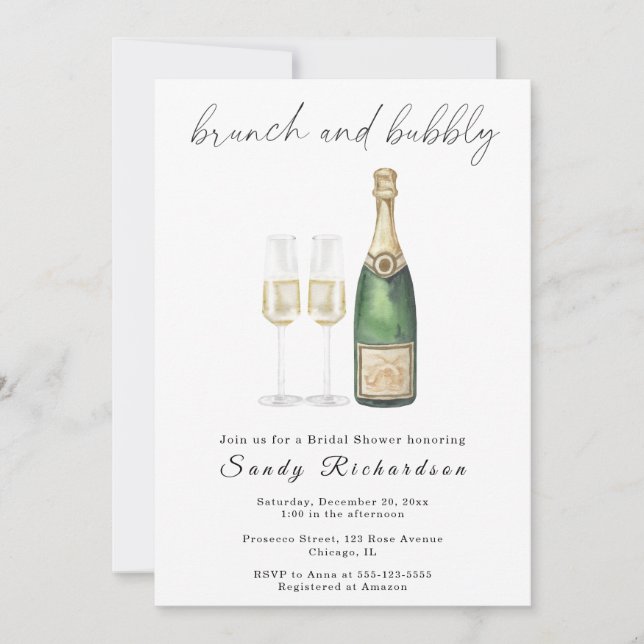 Champagnebrunch och bubblig bröllopsfest inbjudningar (Framsida)