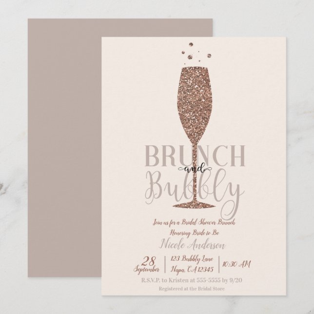 Champagnebrunch Prickyrklig Bröllopsfestbrunch Inbjudningar (Fram/baksida)