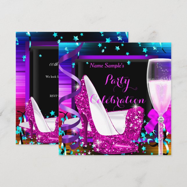 Champagnefest Varje tillfälle firande Inbjudningar (Fram/baksida)