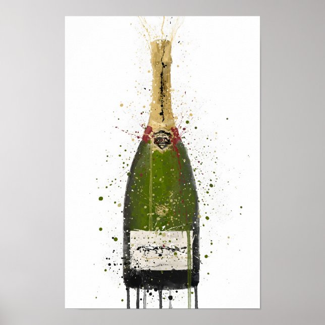 Champagneflaska Väggkonsttryck 'Olivgrön'  Poster (Framsidan)