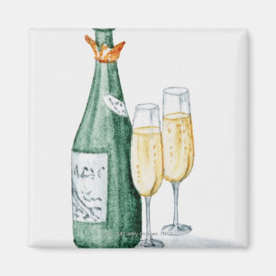 Champagneflaskor och två exponeringsglas magnet