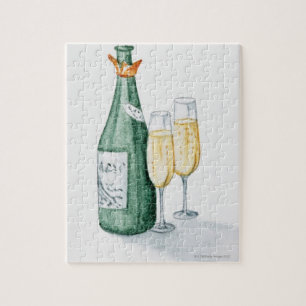 Champagneflaskor och två exponeringsglas pussel