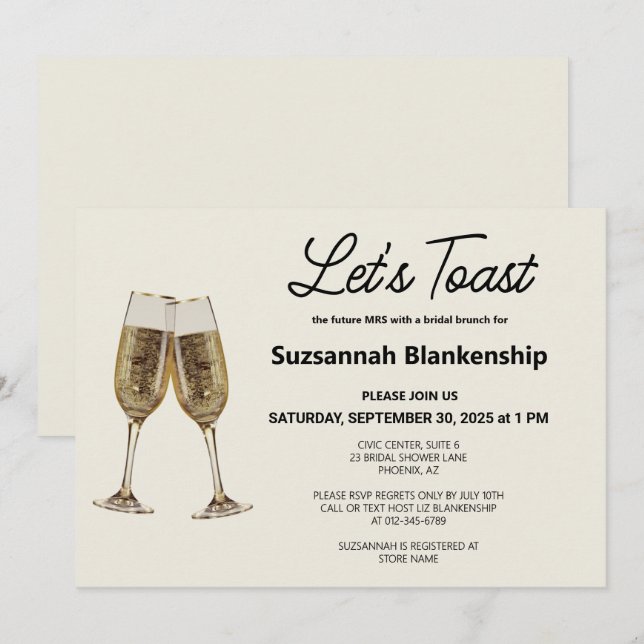 Champagneflugs Toast Bröllopsdusch Mall (Fram/baksida)