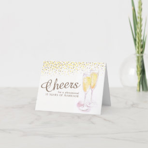 Champagneglas 15-års bröllopsdag konstkort kort
