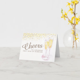 Champagneglas 1:a bröllopsjubileum konstkort kort