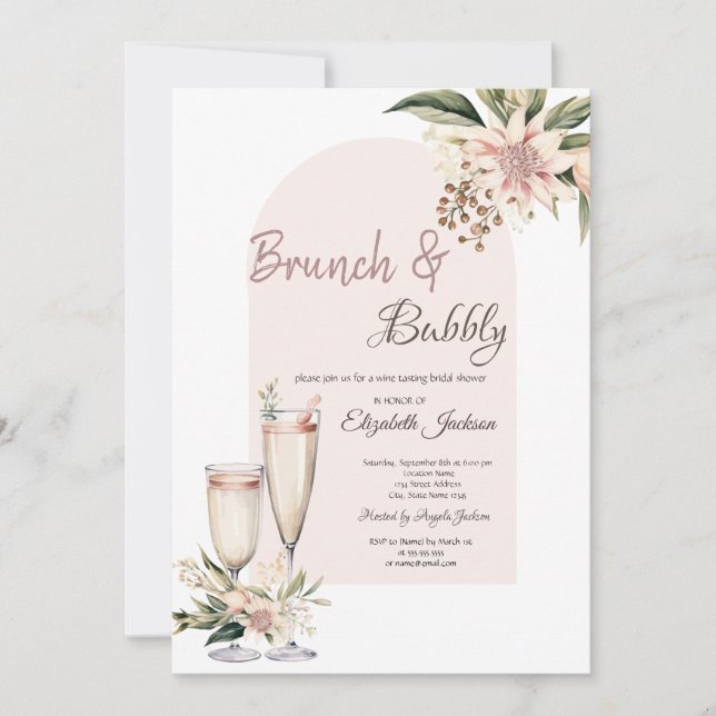 Champagneglas Boho Blommor Brunch & Bubbly Inbjudningar (Framsida)