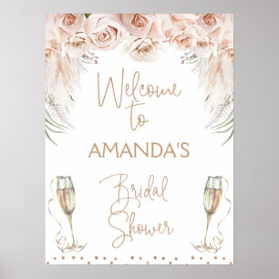 Champagneglas Boho Brunch Bröllopsdusch Välkommen Poster