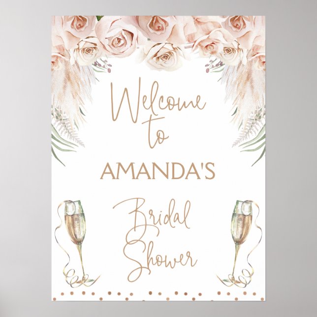 Champagneglas Boho Brunch Bröllopsdusch Välkommen Poster (Framsidan)