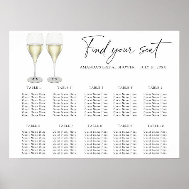 Champagneglas Bröllops sittplan Poster (Framsidan)