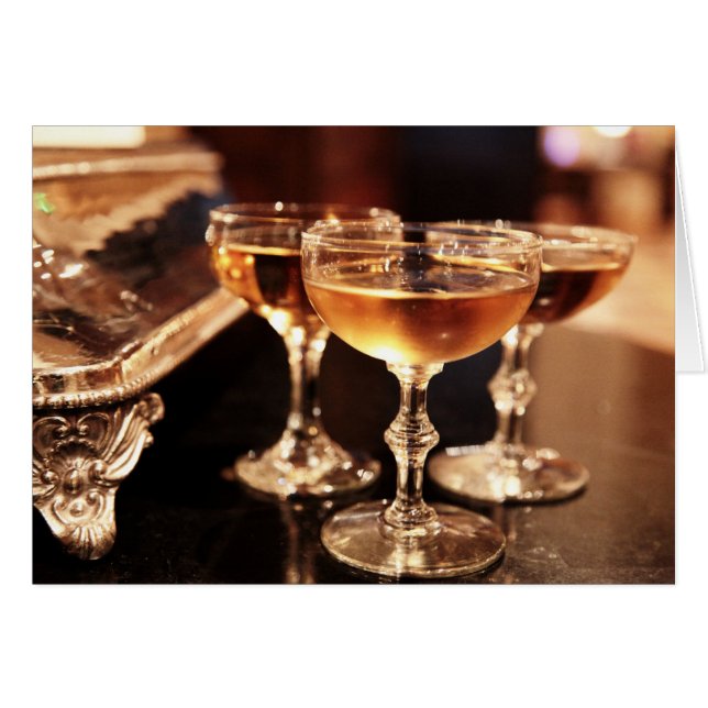 champagneglas gyllene skål hälsningskort (Framsidan Horizontal)