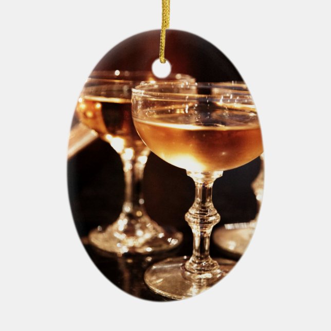 champagneglas gyllene skål julgransprydnad keramik (Framsidan)