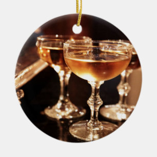 champagneglas gyllene skål julgransprydnad keramik
